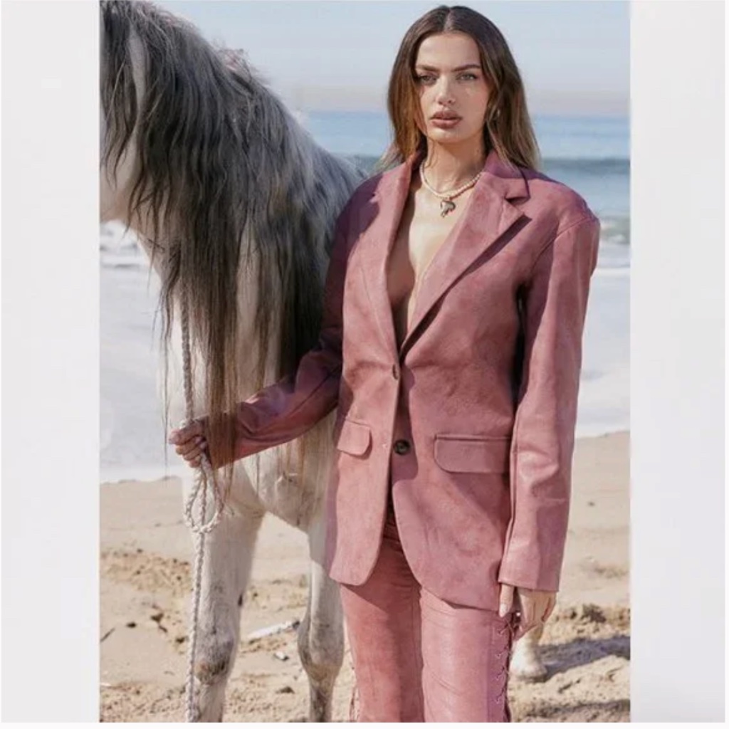House Of Cb 'Kiera' Warm Pink Vegan Leather Oversized Blazer Nwot Size M
